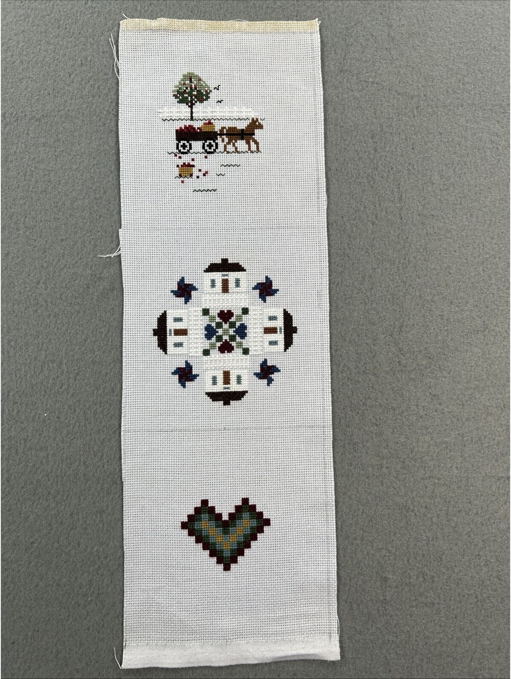 Vintage Set of 3 Completed Cross Panel Stitch 5X5" Each Country Cottagecore
